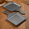 Prato Quadrado Retro de Aço Inoxidável Prato para Comida Ocidental Prato de Bife com Alça Base Plana Dourada Bandeja para Churrasco Prato para Petiscos