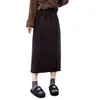 Falda Midi Casual de Pana Elástica de Cintura Alta Línea A para Mujer Otoño Invierno 2026 Nueva Falda Midi de Longitud Media con Abertura Trasera