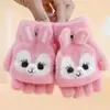 Guantes de Invierno para Niños de Medio Dedo Dibujos Animados Cálidos de Invierno Lindos Cubre Dedos Descubiertos Dedos Expuestos Guantes para Estudiantes para Escribir A prueba de Frío Engrosados