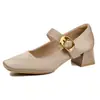 Zapatos de tacón alto con un toque de lujo ligero y sofisticación, estilo delicado, punta cuadrada de satén, tacón grueso, tira única Mary Jane, zapatos poco profundos versátiles para mujer