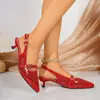 Nuevas Sandalias de Tacón Medio con Correa Única, Punta Fina y Diseño Hueco de Comercio Exterior para Mujer, Transpirables, Adelgazantes, Punta Fina, Zapatos de Moda Transfronterizos con Espalda Descubierta