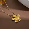 Colar de Flor da Moda Europeia e Americana Aço Inoxidável 18K Pingente Embossado de Pétala Corrente para Clavícula Colar Assimétrico de Aço Titânio para Mulheres