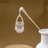 Grampo de Cabelo Estilo Étnico com Franjas Geométricas Vazadas, Grampo de Cabelo Moderno com Gotejamento de Óleo em Formato de Gota d'Água, Acessório de Cabelo Hanfu para Mulheres