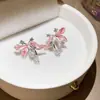 Lenguaje de las Flores de Principios de Primavera ~ Aretes de Flor de Gota de Aceite con Circonita de Aguja de Plata, Aretes Delicados de Estilo Dulce, Aretes de Lujo Ligero de Alta Gama para Mujer