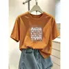 Camiseta de algodón puro para mujer, cuello redondo, manga corta, nueva moda 2026, casual, elegante, rejuvenecedora, color café, para verano