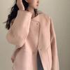 Abrigo Corto de Lana para Mujeres Petite, Otoño e Invierno Nuevo Exterior Rosa Elegante que Reduce la Edad con Diseño de Moda, Holgado y Adelgazante