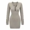Vestido de punto de color liso con cuello henley de media botonadura para mujer temu vestido de punto ajustado al cuerpo falda que se ajusta a la cadera