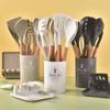 Cabo de Madeira Utensílios de Silicone para Cozinha Conjunto de 11 Peças Cabo com Ponta Resistente ao Calor Espátula de Silicone Colher Conjunto de Utensílios de Cozinha cozinha