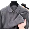 Suéter polo de meia-zip estilo Old Money para homens, primavera/outono 2026, casual de negócios, luxo leve, gola virada, malha, camiseta de baixo