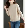 2026 Primavera Outono Novo Estilo Coreano Quente Super Bonito Suéter de Tricô Gola Alta Meia Franja Suéter Camada Base Top Feminino