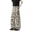 Novas calças casuais retas estilo high street camuflagem americana cintura elástica com cordão para homens, marca da moda, corte solto, versátil, emagrecimento, calças compridas