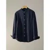 Nueva camisa de manga larga para hombre estilo chino con cuello mao para primavera y otoño, estilo vintage elegante de 'dinero viejo', versátil y casual con bolsillos