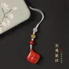 Conejo de Jade resorte retro cinabrio año de nacimiento moda nacional artístico retro cadena para teléfono móvil Conejo de Jade colgante para hombre y mujer