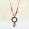 Xiaohongshu Más Vendido Círculo de Madera Estilo Étnico Cerámica Collar Accesorios para Ropa Cadena Larga Retro Simple para Suéter Cadena para Mujer Colgante