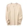 Camiseta Pesada Cepillada para Hombre de 300g, Manga Larga, Cuello Redondo, Camiseta Interior de Color Puro, Estilo Retro Casual, Algodón Peinado, Prenda Interior