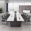 Mesa de conferencias blanca, mesa larga, mesa grande moderna para capacitación, mesa larga rectangular, juego de mesa y sillas para sala de conferencias para 26 personas