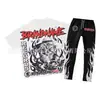 Camiseta Calça de Alta Qualidade Streetwear Americano Y2K Unissex Estampa de Padrão Japonês Animação Grafite