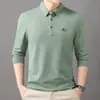 Roupa de Primavera Camiseta Masculina de Seda Gelada Manga Longa Moda Casual para Meia-Idade e Jovens Camisa Básica Fina Solta Roupa de Pai Masculina