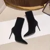 Primeiro Encontro 2026 Outono/Inverno Botas Femininas de Salto Alto Elásticas Pretas Francesas Bico Fino Salto Agulha Slim Botas Brancas de Camurça