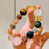 Pulsera de plata de ley 925 de 12-16 mm, cristal amarillo natural de alta calidad, obsidiana negra dorada, cristal de polvo súper siete