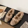 Sapatos Mary Jane Femininos Marrons Camurça Retro 2026 Novos Bico Redondo Tira Única com Fivela Laço Sola Plana Com Pelúcia Veludada