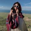 Chal con capucha estilo étnico de otoño e invierno, capa roja cálida de doble uso, abrigo de viaje para mujer de Xizang Qinghai Yunnan