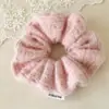 Scrunchie de Pelúcia Tricotado Azul Suave Estilo Coreano para Mulheres, Acessório de Cabelo Extra Grande, Elástico de Cabelo para Outono e Inverno, Estilo Fresco e Simples