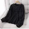 Camisa de manga larga de lunares blancos para mujer, nuevo estilo coreano de primavera y otoño, cuello redondo con volantes, corte holgado, adelgazante, blusa casual de lunares