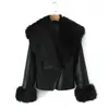 Roupas Femininas Transfronteiriças Outono e Inverno 2025 Nova Moda Versátil Estilosa Rua Gola de Pelo Cintura Elegante Jaqueta de Couro