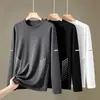 Camiseta de manga larga para hombre, adecuada para primavera y otoño, corte holgado, cuello redondo, capa interior fina, base elástica, versátil y moderna