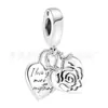 Colgante de gato Panjia y amor, candado de rosa de cobre blanco, colgante de combinación de doble corazón, accesorios para pulsera de cuentas