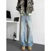 Calça jeans masculina larga, estilo retrô americano customizado, com caimento sofisticado, jeans casual masculino
