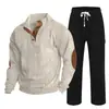 Cross-border masculino outono e inverno novo sportswear duas peças veludo cotelê botão henry camisa e calças retas terno casual