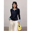 Confortável blusa Henley de manga comprida, estilo duas peças, em tecido escovado e artificial, para mulheres, corte justo, elástica, com blocos de cor, camiseta de base para primavera/outono