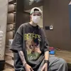 Camiseta de Manga Curta Tendência Desenho Animado Manga Curta para Meninos Verão Retro Americano Marca Tendência Solta Hip-Hop High Street Tamanho Grande