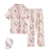 Conjunto de Pijama Cárdigan para Niños de Comercio Exterior Estilo Nuevo Manga Corta Solapa de Dibujos Animados Pantalones Largos Ropa de Verano para Bebé para Aire Acondicionado Venta al por Mayor