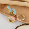 Moda transfronteriza populares pendientes para mujer pendientes chapados en cobre oro real pendientes de flor de gota de aceite fabricantes de pendientes al por mayor