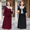 Vestido de otoño a la moda para madres, conjunto de dos piezas de longitud media, nuevo vestido de manga larga para mujeres de mediana edad y mayores