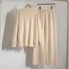 Conjunto de Suéter de Punto de Color Sólido con Cuello Alto y Abertura para Mujer, Estilo Europeo y Americano, Moda Casual Perezosa Otoño e Invierno 2025