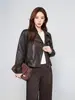 Chaqueta corta de piel de oveja versátil para mujer, otoño e invierno 2026, corte holgado, cuello de solapa, chaqueta de motociclista, negra, abrigo de alta gama