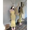 Sexy Vestido Amarillo Sin Mangas Adelgazante de Cintura para Chica Caliente Cubre Caderas con Tirantes para Mujer Verano Protección Solar Cárdigan Conjunto de Dos Piezas