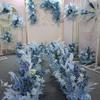 Boda azul set escena de boda floral fila de flores artificiales flor flor camino guía flor punto fondo escenario arreglo de bienvenida