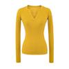Pequeño Cuello en V Manga Larga Tejido de Punto de Canalé para Mujer Otoño e Invierno Nuevo Look Sexy Adelgazante Top Estilo Extranjero Tejido de Punto para Usar Debajo