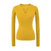 Suéter de Malha Canelada com Gola V e Manga Longa Tendência Outono Inverno Slim Fit Camisa Base Curta Elástica Emagrecedora