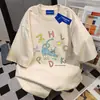 Camiseta de algodão puro de peso pesado, nicho divertido com desenho animado, manga curta, para homens e mulheres, verão, caimento solto, estilo Harajuku, gola redonda, top de casal, moderno