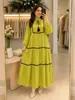 M397 # Vestido feminino transfronteiriço da Amazon com retalhos de fita, saia em camadas, mangas 9/10, gola alta, vestido midi turco