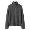 Nova coleção de outono: cardigan de tricô de caxemira com estampa floral para mulheres, gola alta, abotoamento simples, suéter casaco de caimento solto, estilo casual, tricô de seda amoreira