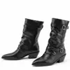 Botas de moda de tacón alto de comercio exterior para mujer, botas de tubo alto con punta de moda para otoño e invierno, botas versátiles de cuero para mujer de talla grande, botas de cuero para mujer sin cordones
