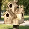 Casa de pájaros de madera transfronteriza, comedero de pájaros colgante para exteriores, pieza decorativa, jaula de pájaros rústica creativa, casa de pájaros, casa de pájaros de madera maciza para colibríes