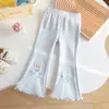 Pantalones de Campana Largos Casuales de Estilo Princesa Elsa Lindos para Niñas Otoño Ropa Exterior Malla de Red con Lazo Estilo Princesa Elegantes